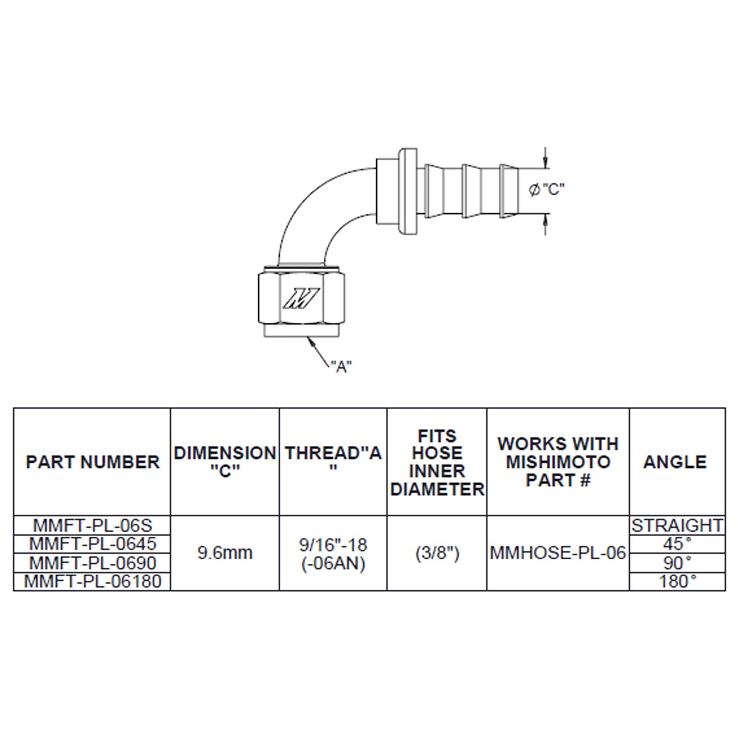 90-Degree Push Lock Fitting, -6AN