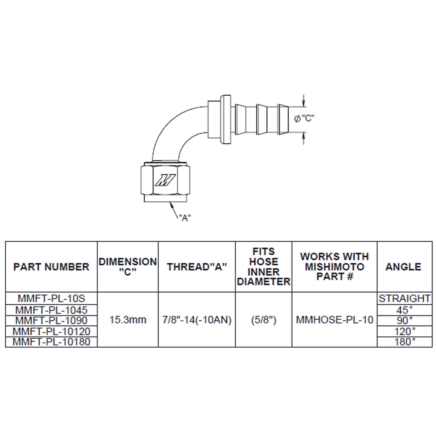 120-Degree Push Lock Fitting, -10AN