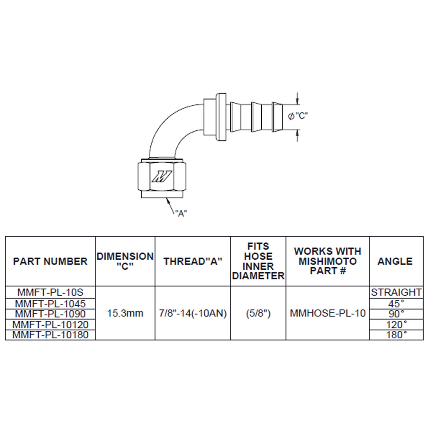 120-Degree Push Lock Fitting, -10AN