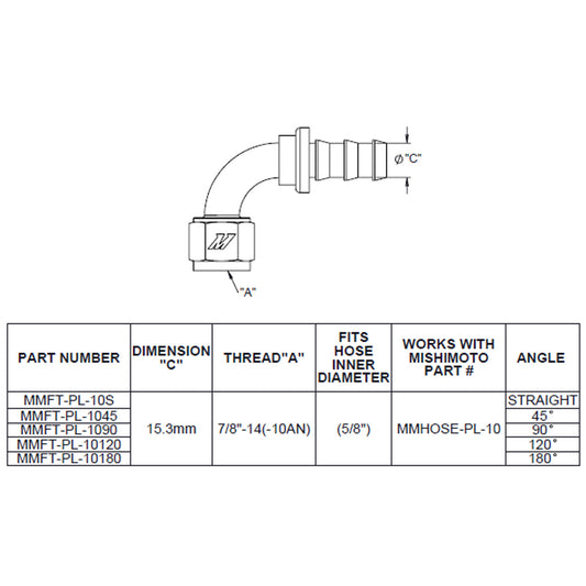 120-Degree Push Lock Fitting, -10AN