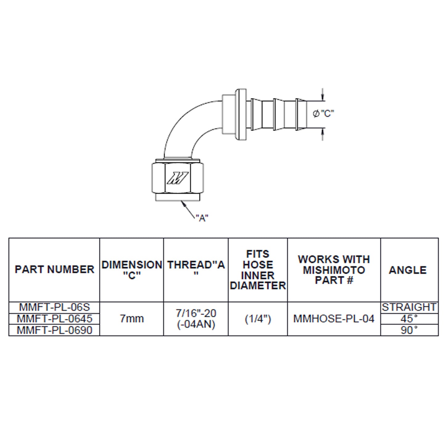 45-Degree Push Lock Fitting, -4AN