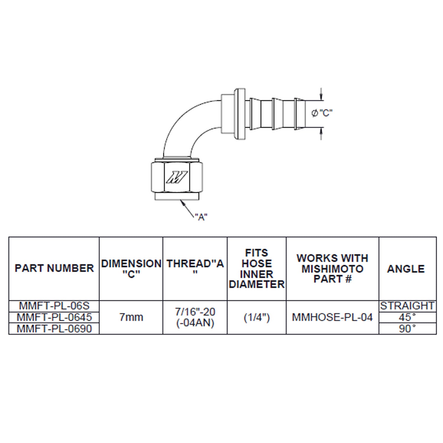 45-Degree Push Lock Fitting, -4AN