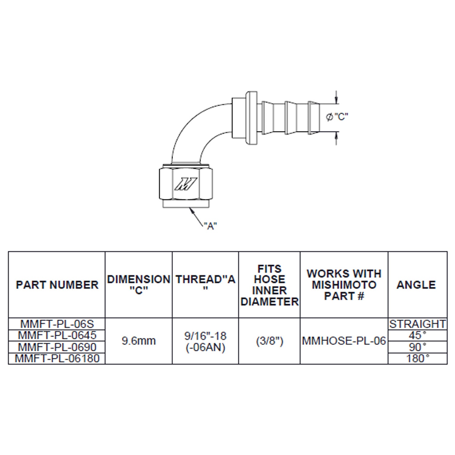 45-Degree Push Lock Fitting, -6AN