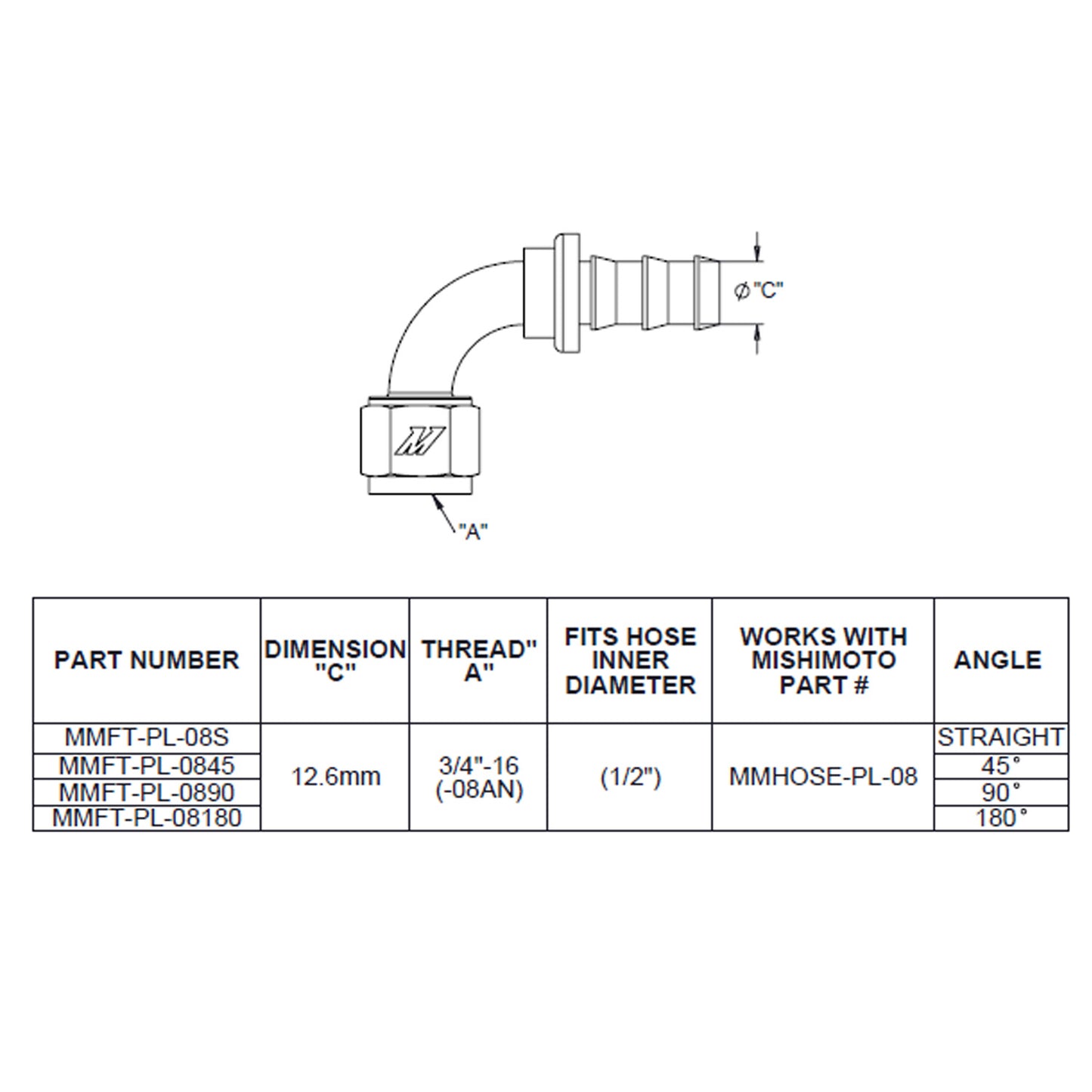 45-Degree Push Lock Fitting, -8AN